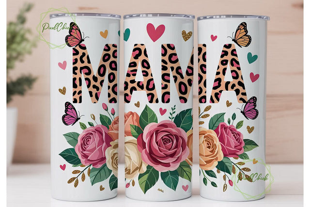 Mama Cheetah Floral 20oz Tumbler Wrap Sublimation PixelChick 