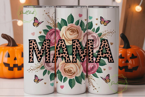 Mama Cheetah Floral 20oz Tumbler Wrap Sublimation PixelChick 