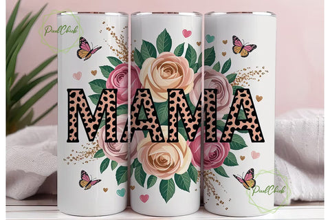Mama Cheetah Floral 20oz Tumbler Wrap Sublimation PixelChick 