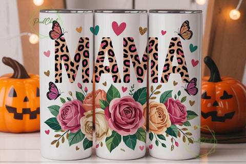 Mama Cheetah Floral 20oz Tumbler Wrap Sublimation PixelChick 
