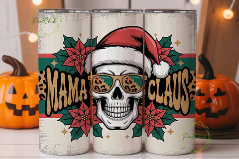 Mama Claus Skull Christmas Tumbler Wrap Sublimation PixelChick 
