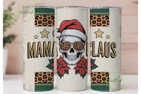 Mama Claus Skull Christmas Tumbler Wrap Sublimation PixelChick 