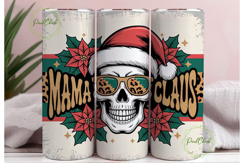 Mama Claus Skull Christmas Tumbler Wrap Sublimation PixelChick 