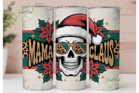 Mama Claus Skull Christmas Tumbler Wrap Sublimation PixelChick 