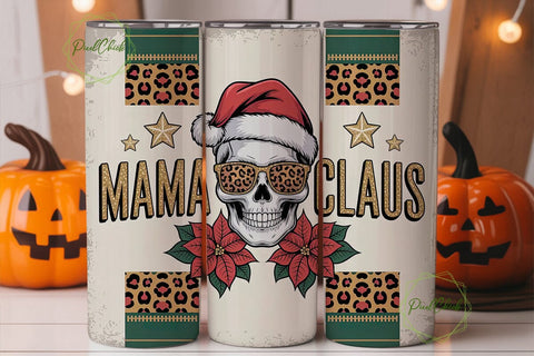 Mama Claus Skull Christmas Tumbler Wrap Sublimation PixelChick 
