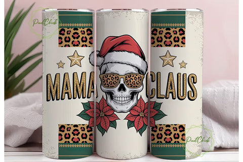 Mama Claus Skull Christmas Tumbler Wrap Sublimation PixelChick 