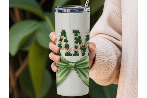 Mama Clover Bow 20oz Tumbler Wrap Sublimation DesignSVG 