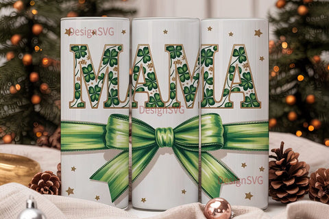 Mama Clover Bow 20oz Tumbler Wrap Sublimation DesignSVG 