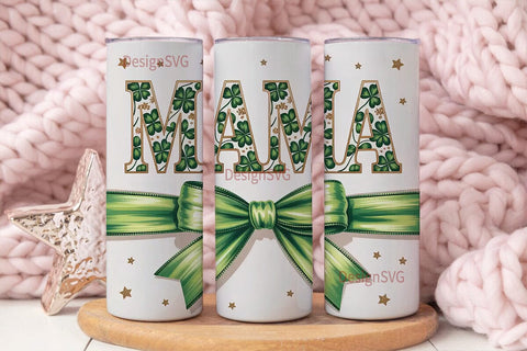 Mama Clover Bow 20oz Tumbler Wrap Sublimation DesignSVG 