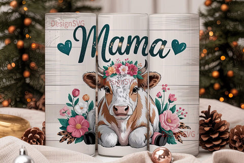 Mama Cow Floral 20oz Tumbler Wrap Sublimation DesignSVG 