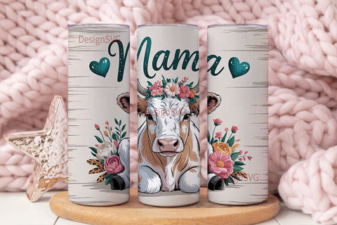 Mama Cow Floral 20oz Tumbler Wrap Sublimation DesignSVG 