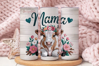 Mama Cow Floral 20oz Tumbler Wrap Sublimation DesignSVG 