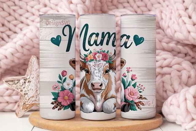 Mama Cow Floral 20oz Tumbler Wrap Sublimation DesignSVG 