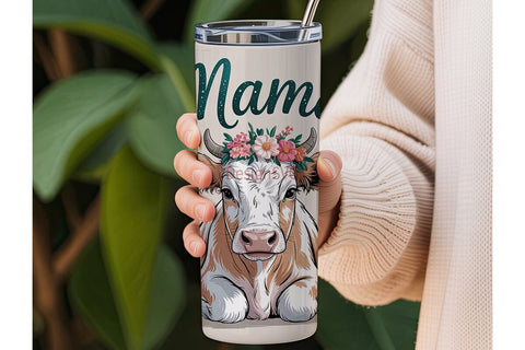 Mama Cow Floral 20oz Tumbler Wrap Sublimation DesignSVG 