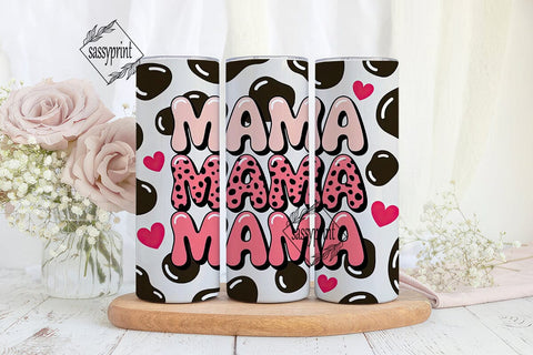 Mama Cow Print Pink Hearts 20oz Tumbler Sublimation sassyprint 