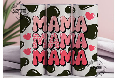 Mama Cow Print Pink Hearts 20oz Tumbler Sublimation sassyprint 