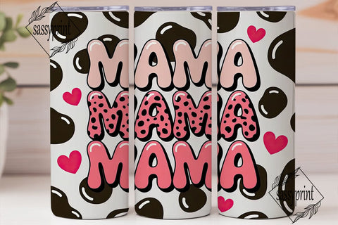 Mama Cow Print Pink Hearts 20oz Tumbler Sublimation sassyprint 