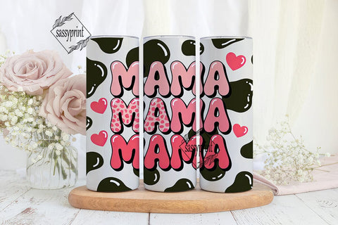 Mama Cow Print Pink Hearts 20oz Tumbler Sublimation sassyprint 