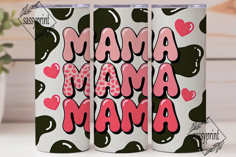 Mama Cow Print Pink Hearts 20oz Tumbler Sublimation sassyprint 