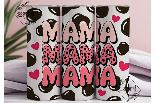 Mama Cow Print Pink Hearts 20oz Tumbler Sublimation sassyprint 
