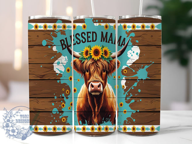Mama Cow Rustic Personalized Tumbler, Blessed Mama Tumbler, Highland Cow Tumbler, Mama Gift Tumbler, Cow Print Drinkware, Sublimation Tumbler Wrap, Personalized Mama Cup, Rustic Mama Decor Sublimation ToriDesigns 