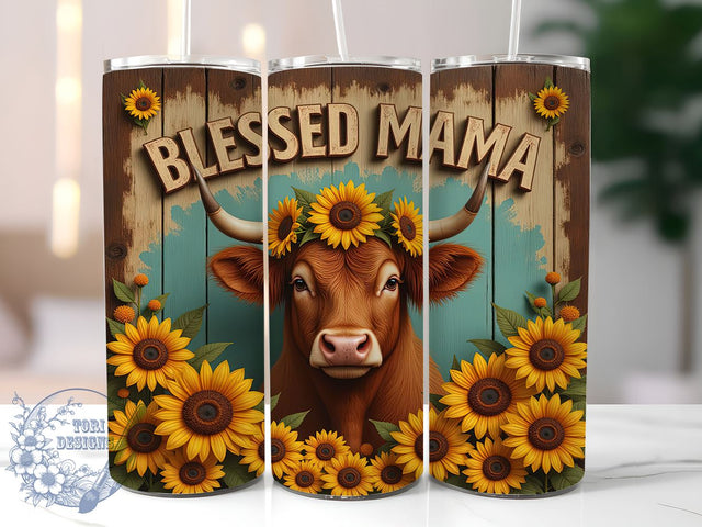 Mama Cow Rustic Personalized Tumbler, Blessed Mama Tumbler, Highland Cow Tumbler, Mama Gift Tumbler, Cow Print Drinkware, Sublimation Tumbler Wrap, Personalized Mama Cup, Rustic Mama Decor Sublimation ToriDesigns 