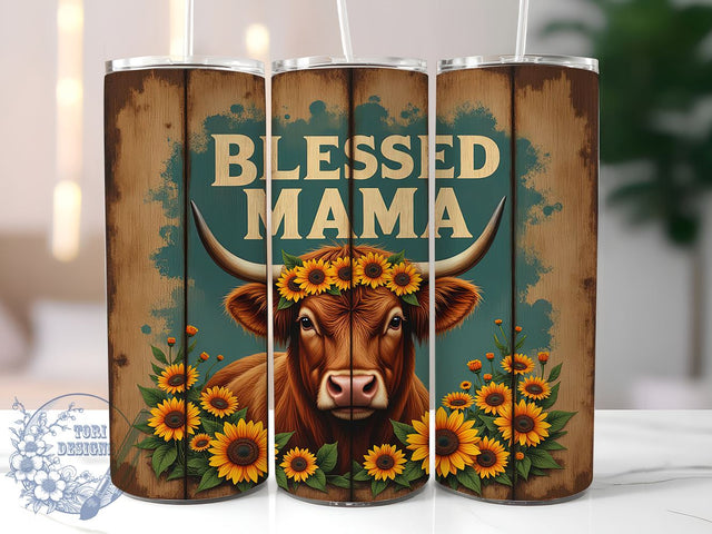 Mama Cow Rustic Personalized Tumbler, Blessed Mama Tumbler, Highland Cow Tumbler, Mama Gift Tumbler, Cow Print Drinkware, Sublimation Tumbler Wrap, Personalized Mama Cup, Rustic Mama Decor Sublimation ToriDesigns 
