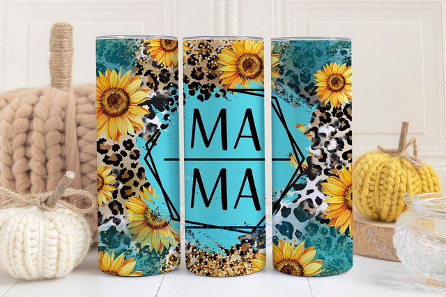 Mama Cowhide and Sunflowers 20oz Skinny Tumbler Sublimation Design Digital Download PNG Instant, Country Tumbler Wrap Sublimation BouDesign 