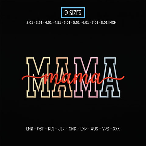 Mama Embroidery Design – Colorful Varsity Mama Script Mom Machine Embroidery File Embroidery/Applique DESIGNS PatternFeed8 