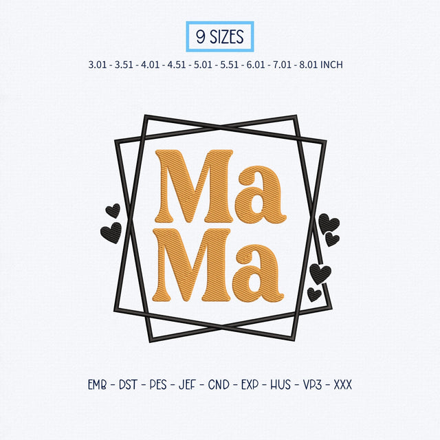 Mama Embroidery Design – Modern Geometric Frame Hearts Mom Machine Embroidery File Embroidery/Applique DESIGNS PatternFeed8 