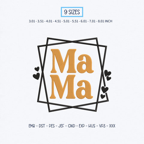Mama Embroidery Design – Modern Geometric Frame Hearts Mom Machine Embroidery File Embroidery/Applique DESIGNS PatternFeed8 