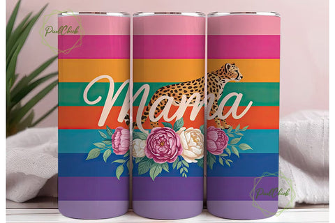 Mama Floral Cheetah 20oz Tumbler Wrap Sublimation PixelChick 