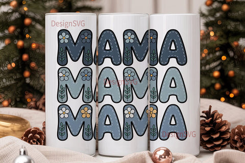 Mama Floral Denim Tumbler Wrap Sublimation DesignSVG 