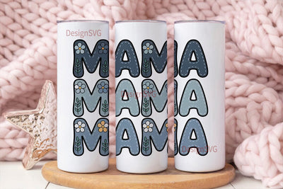 Mama Floral Denim Tumbler Wrap Sublimation DesignSVG 