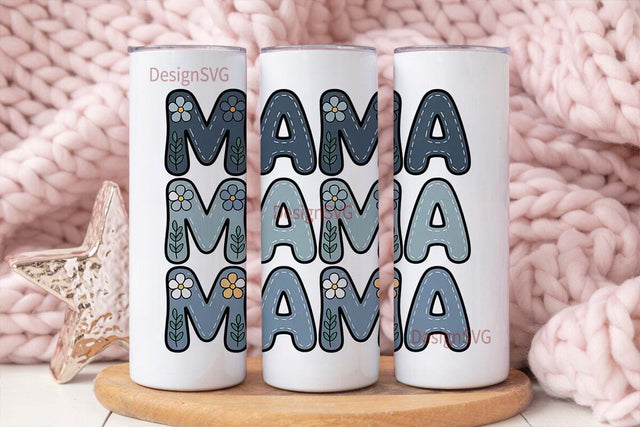 Mama Floral Denim Tumbler Wrap Sublimation DesignSVG 