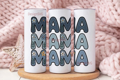 Mama Floral Denim Tumbler Wrap Sublimation DesignSVG 
