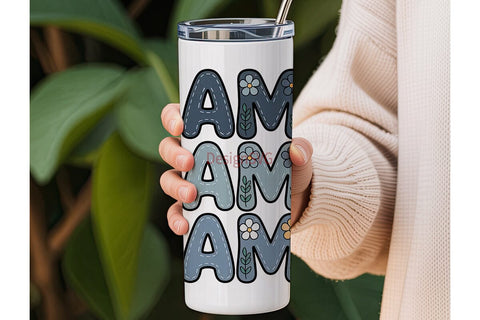 Mama Floral Denim Tumbler Wrap Sublimation DesignSVG 