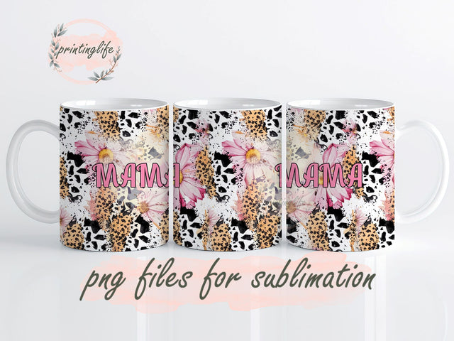 Mama Floral Leopard Breath Dragonfly Mug Wrap Design, Instant Digital Design Download Mug Wrap Design, Mug Design PNG Sublimation PrintingLife 