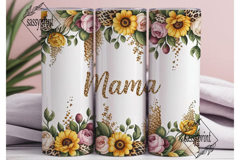 Mama Floral Leopard Glitter Tumbler Wrap Sublimation sassyprint 