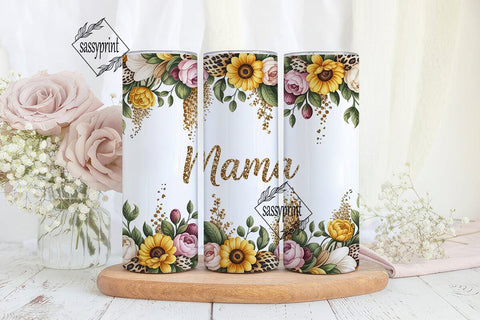 Mama Floral Leopard Glitter Tumbler Wrap Sublimation sassyprint 