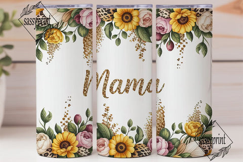 Mama Floral Leopard Glitter Tumbler Wrap Sublimation sassyprint 