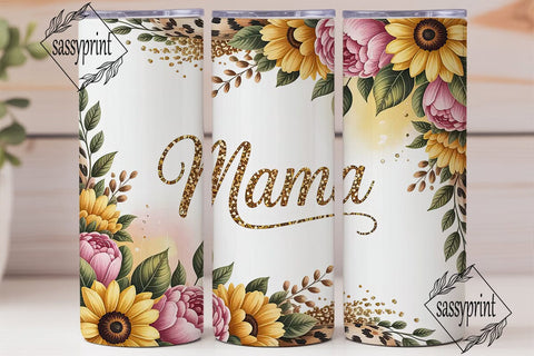 Mama Floral Leopard Glitter Tumbler Wrap Sublimation sassyprint 