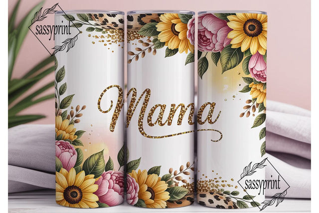 Mama Floral Leopard Glitter Tumbler Wrap Sublimation sassyprint 