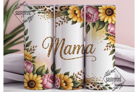 Mama Floral Leopard Glitter Tumbler Wrap Sublimation sassyprint 