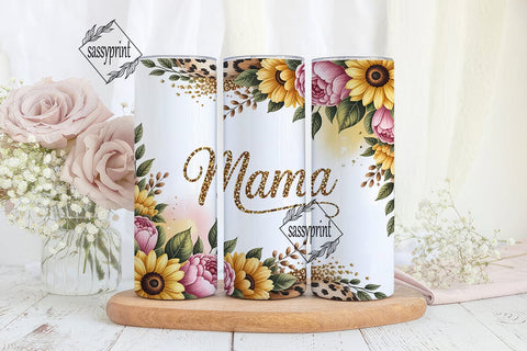 Mama Floral Leopard Glitter Tumbler Wrap Sublimation sassyprint 