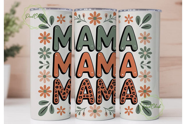 Mama Floral Leopard Tumbler Wrap Sublimation PixelChick 