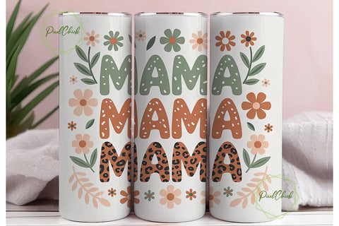 Mama Floral Leopard Tumbler Wrap Sublimation PixelChick 
