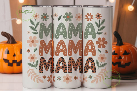 Mama Floral Leopard Tumbler Wrap Sublimation PixelChick 