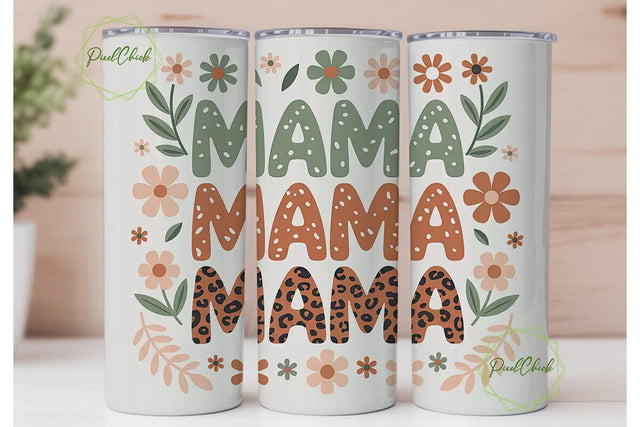 Mama Floral Leopard Tumbler Wrap Sublimation PixelChick 