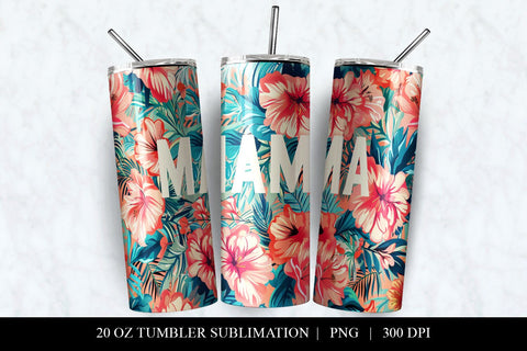 Mama Floral Tumbler Sublimation Design, Tropical Print Sublimation BijouBay 